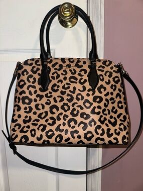 kate spade Leopard-Print Crossbody Satchel in Tan and Black